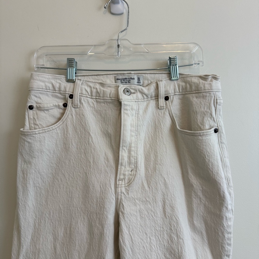 Abercrombie & Fitch Straight Ultra High Rise Off White Jeans‎ Sz 31/12S - Picture 2 of 10